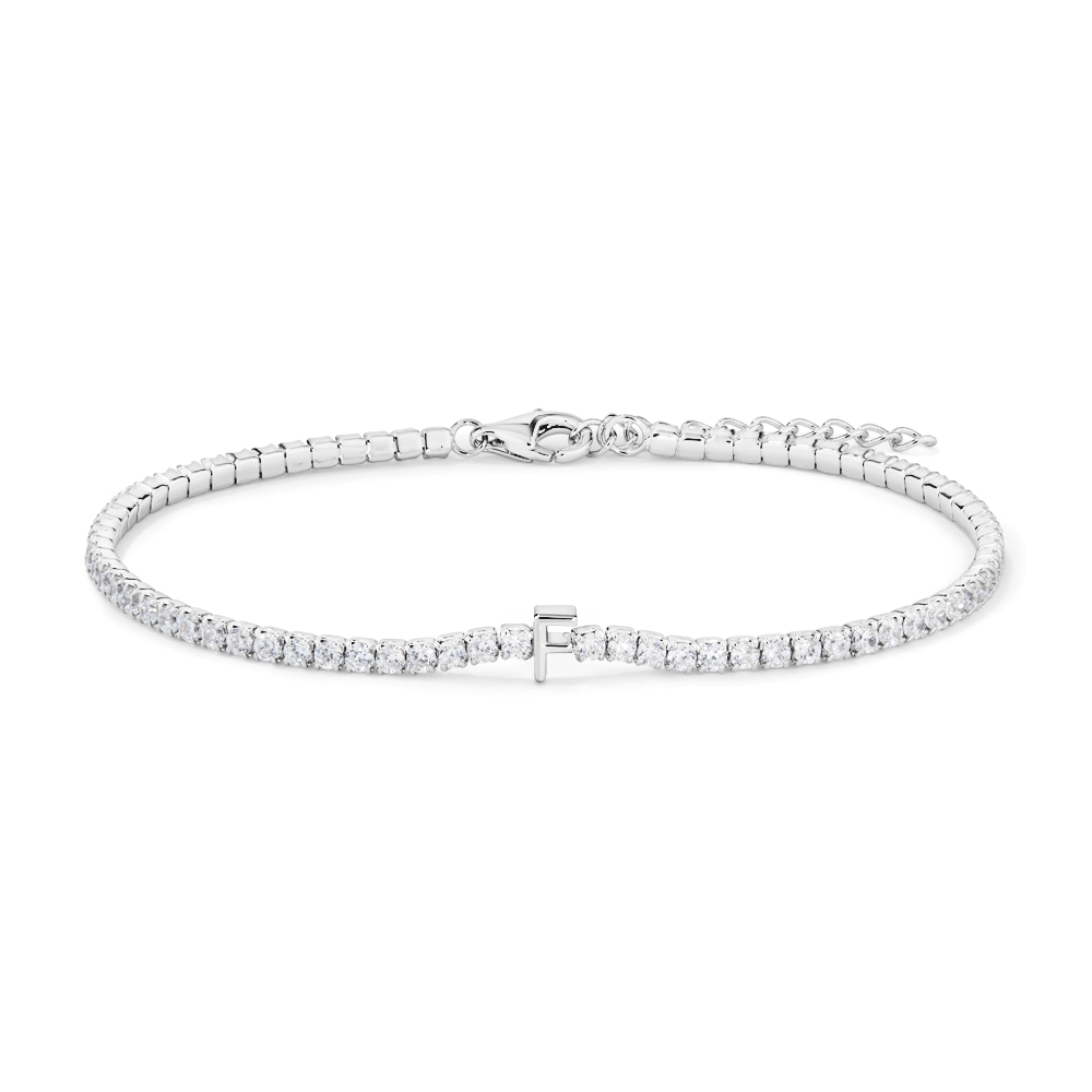 20cm Initial F Cubic Zirconia Tennis Bracelet in Sterling Silver Bracelets Bevilles 