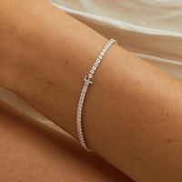 20cm Initial F Cubic Zirconia Tennis Bracelet in Sterling Silver Bracelets Bevilles 