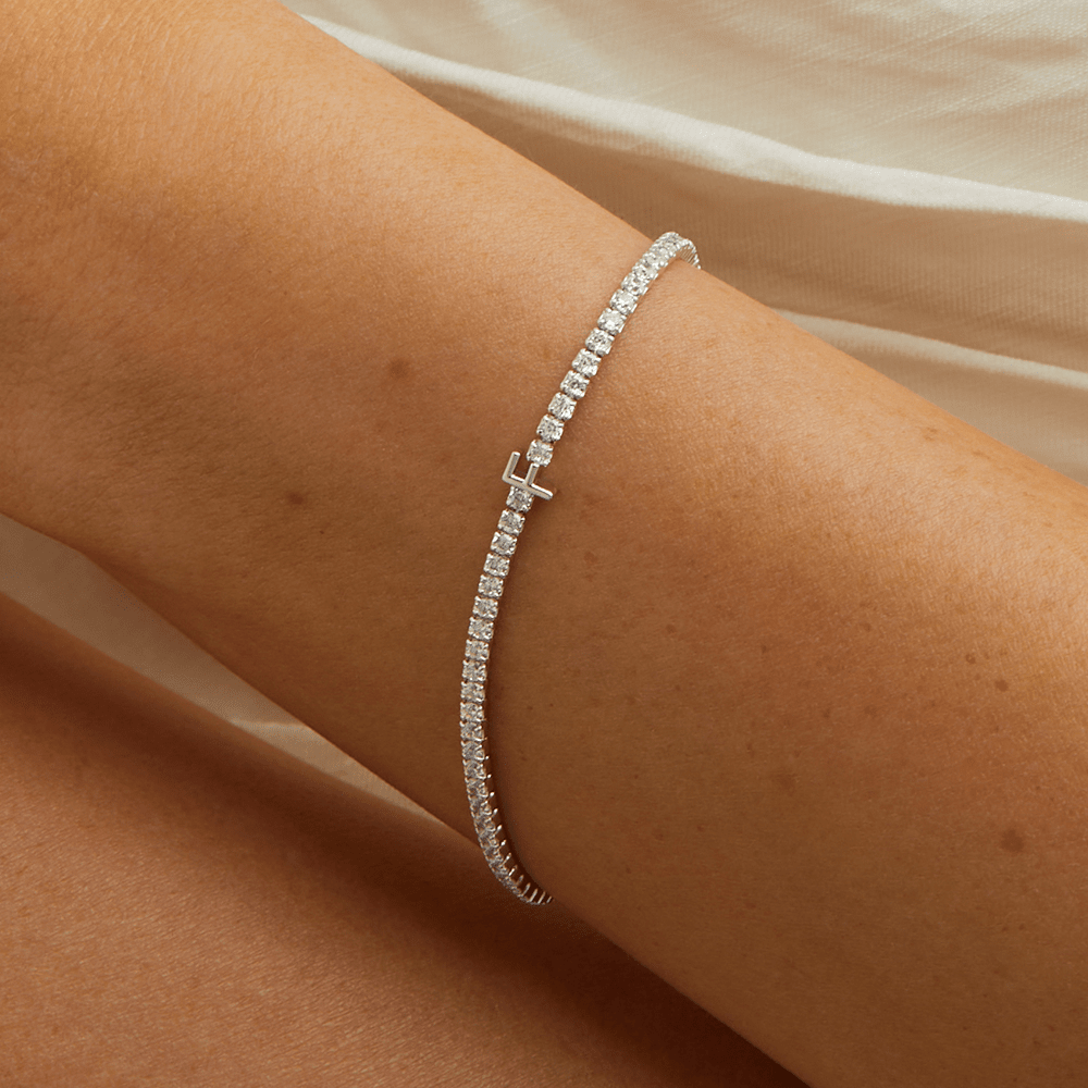 20cm Initial F Cubic Zirconia Tennis Bracelet in Sterling Silver Bracelets Bevilles 