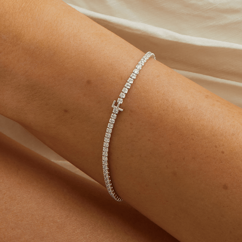 20cm Initial F Cubic Zirconia Tennis Bracelet in Sterling Silver Bracelets Bevilles 