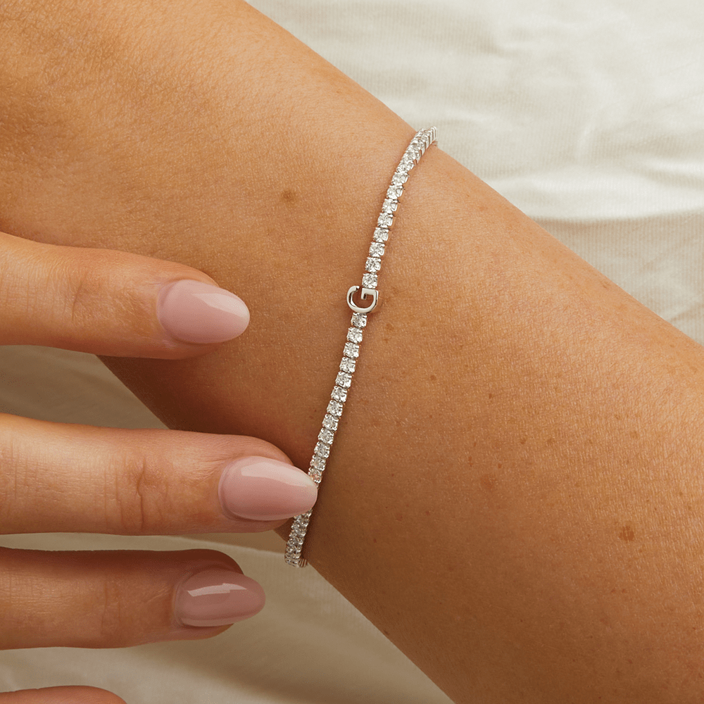 20cm Initial G Cubic Zirconia Tennis Bracelet in Sterling Silver Bracelets Bevilles 