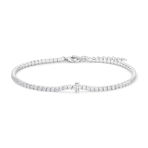 20cm Initial I Cubic Zirconia Tennis Bracelet in Sterling Silver Bracelets Bevilles 