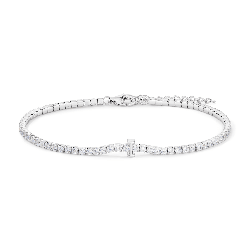 20cm Initial I Cubic Zirconia Tennis Bracelet in Sterling Silver Bracelets Bevilles 