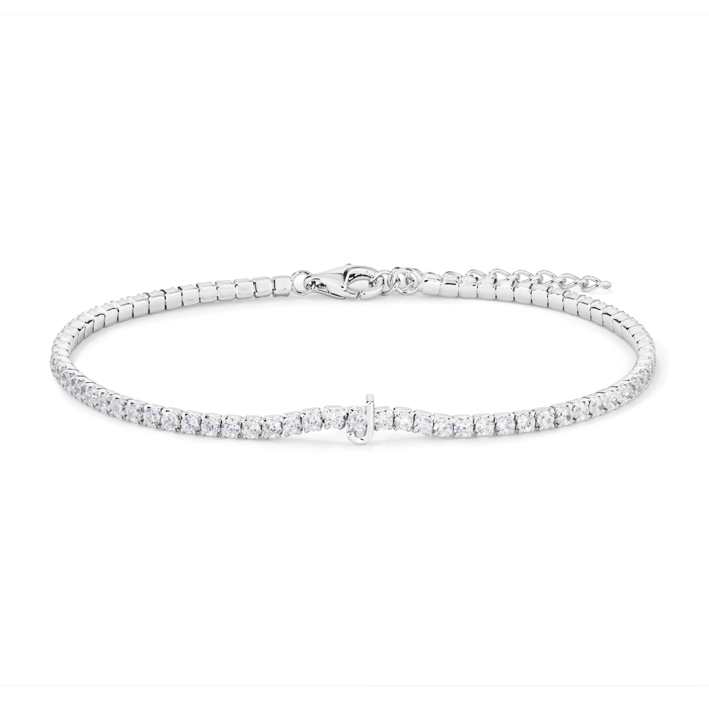 20cm Initial J Cubic Zirconia Tennis Bracelet in Sterling Silver Bracelets Bevilles 