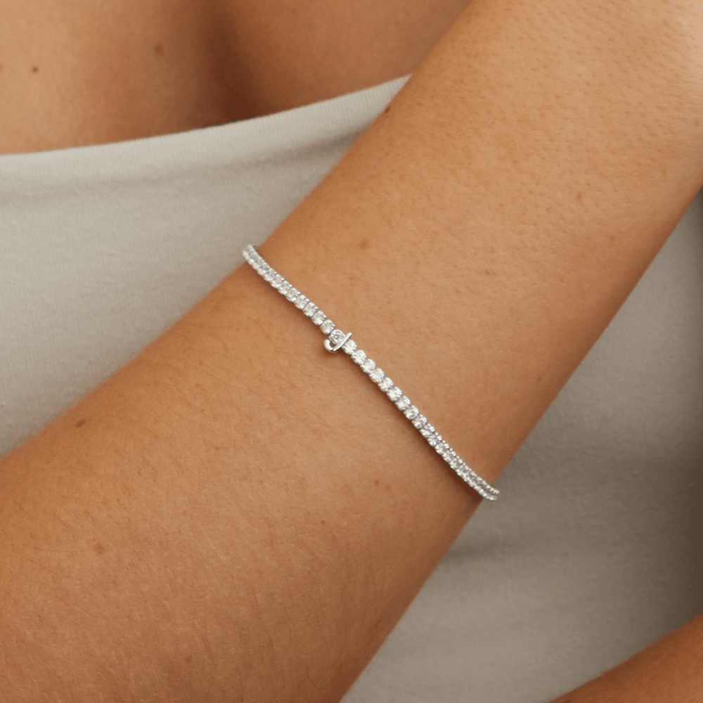 20cm Initial J Cubic Zirconia Tennis Bracelet in Sterling Silver Bracelets Bevilles 
