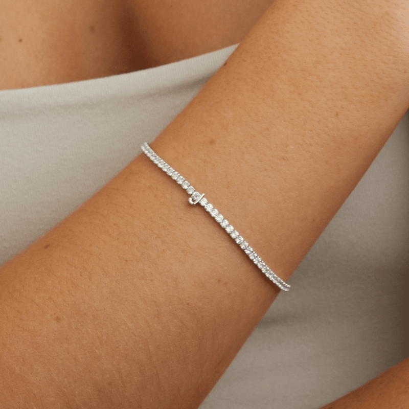 20cm Initial J Cubic Zirconia Tennis Bracelet in Sterling Silver Bracelets Bevilles 