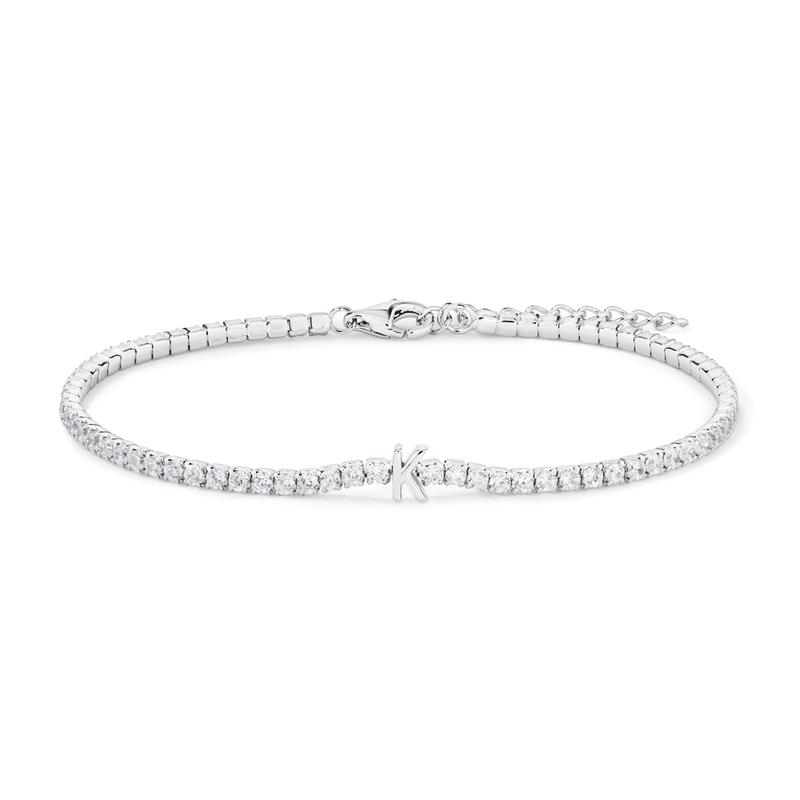 20cm Initial K Cubic Zirconia Tennis Bracelet in Sterling Silver Bracelets Bevilles 