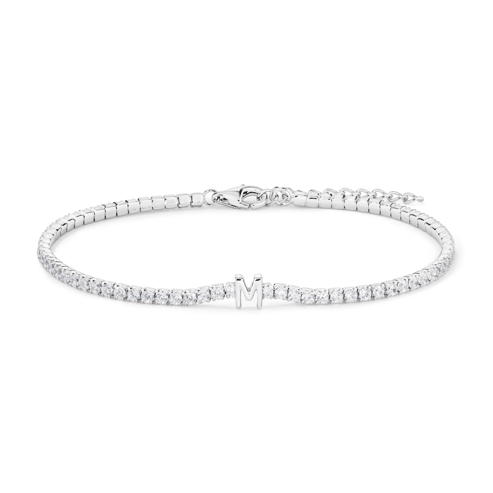 20cm Initial M Cubic Zirconia Tennis Bracelet in Sterling Silver Bracelets Bevilles 