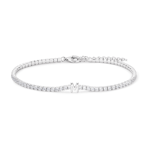 20cm Initial M Cubic Zirconia Tennis Bracelet in Sterling Silver Bracelets Bevilles 