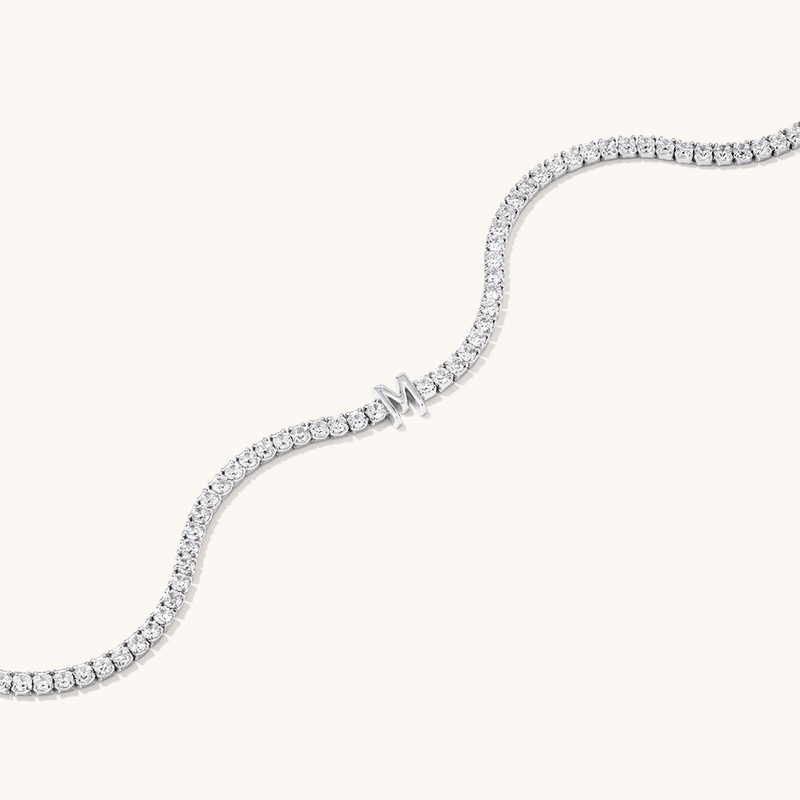 20cm Initial M Cubic Zirconia Tennis Bracelet in Sterling Silver Bracelets Bevilles 