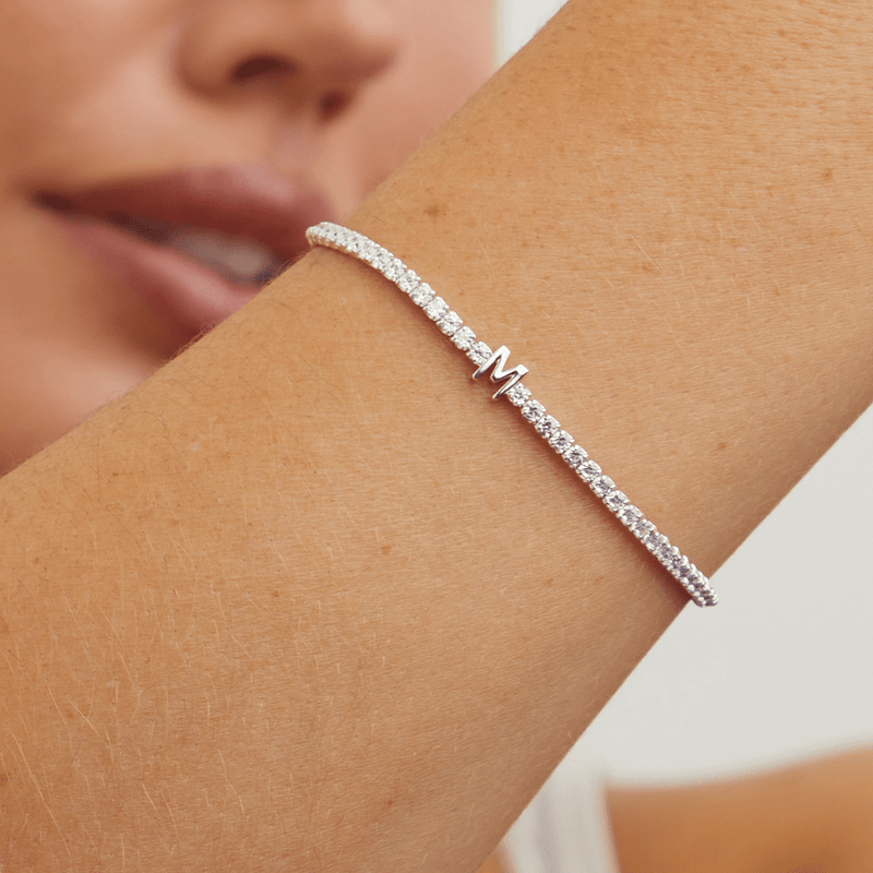 20cm Initial M Cubic Zirconia Tennis Bracelet in Sterling Silver Bracelets Bevilles 