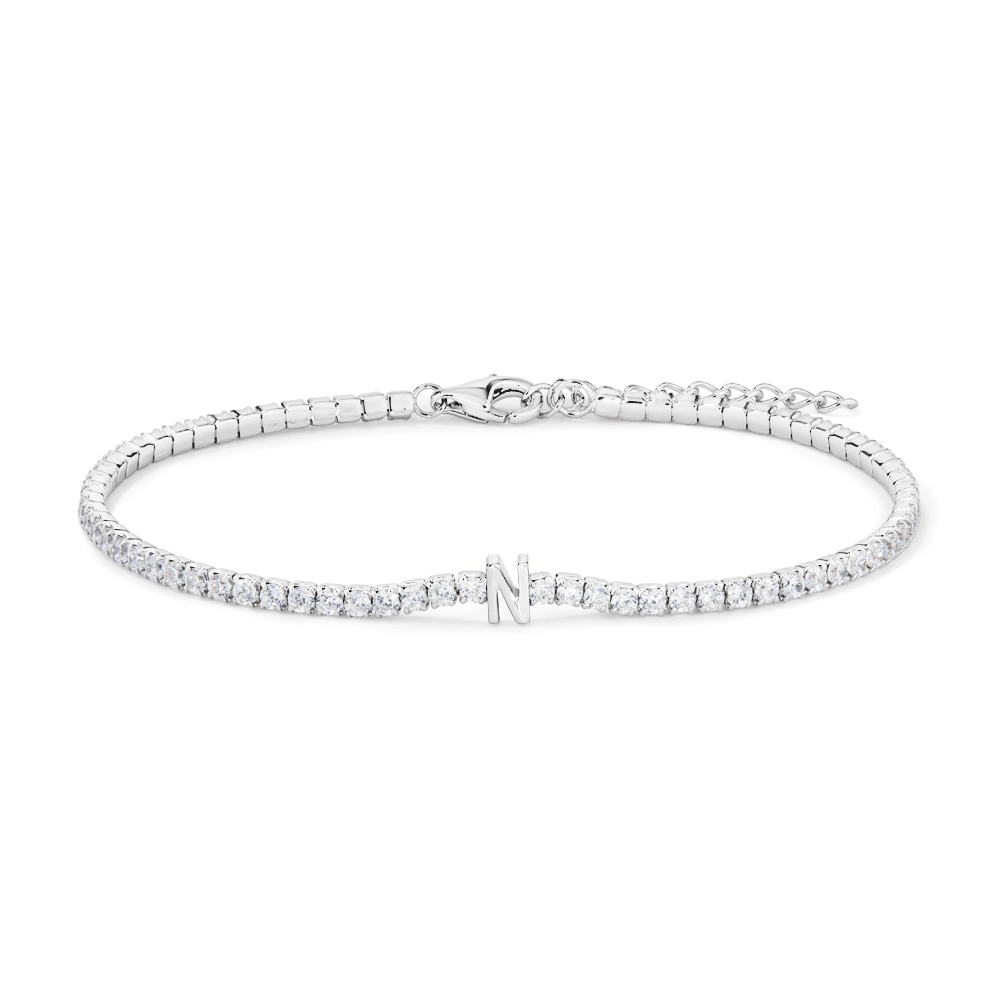 20cm Initial N Cubic Zirconia Tennis Bracelet in Sterling Silver Bracelets Bevilles 