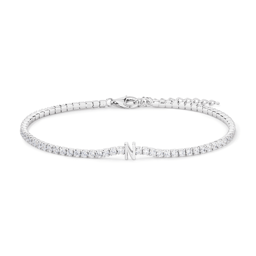 20cm Initial N Cubic Zirconia Tennis Bracelet in Sterling Silver Bracelets Bevilles 