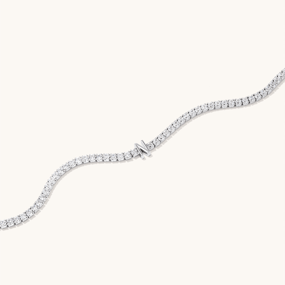 20cm Initial N Cubic Zirconia Tennis Bracelet in Sterling Silver Bracelets Bevilles 