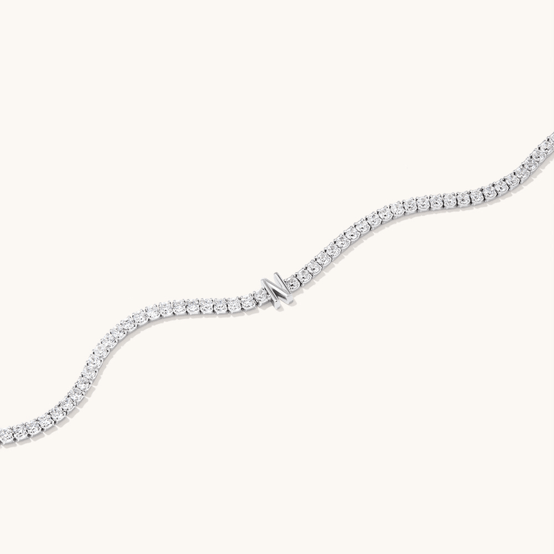 20cm Initial N Cubic Zirconia Tennis Bracelet in Sterling Silver Bracelets Bevilles 