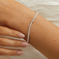 20cm Initial N Cubic Zirconia Tennis Bracelet in Sterling Silver Bracelets Bevilles 