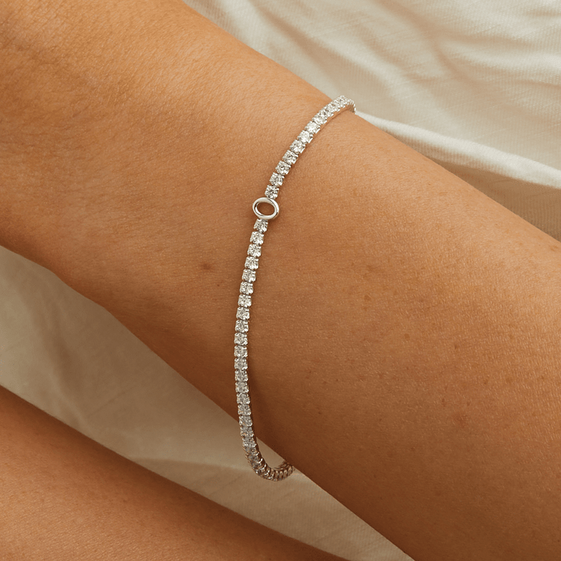 20cm Initial O Cubic Zirconia Tennis Bracelet in Sterling Silver Bracelets Bevilles 