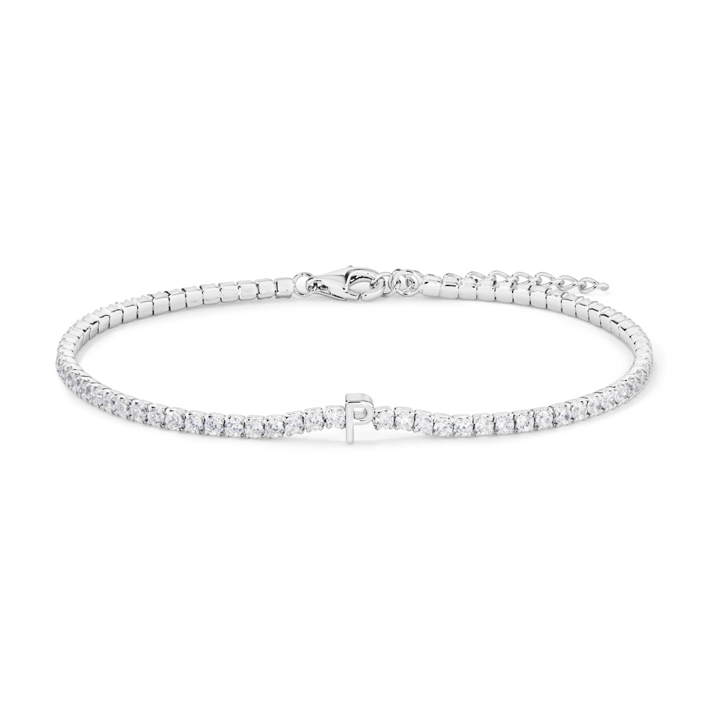 20cm Initial P Cubic Zirconia Tennis Bracelet in Sterling Silver Bracelets Bevilles 