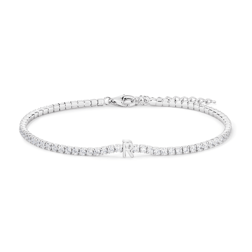 20cm Initial R Cubic Zirconia Tennis Bracelet in Sterling Silver Bracelets Bevilles 