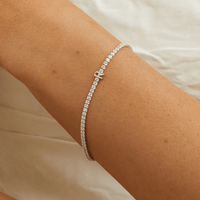 20cm Initial R Cubic Zirconia Tennis Bracelet in Sterling Silver Bracelets Bevilles 