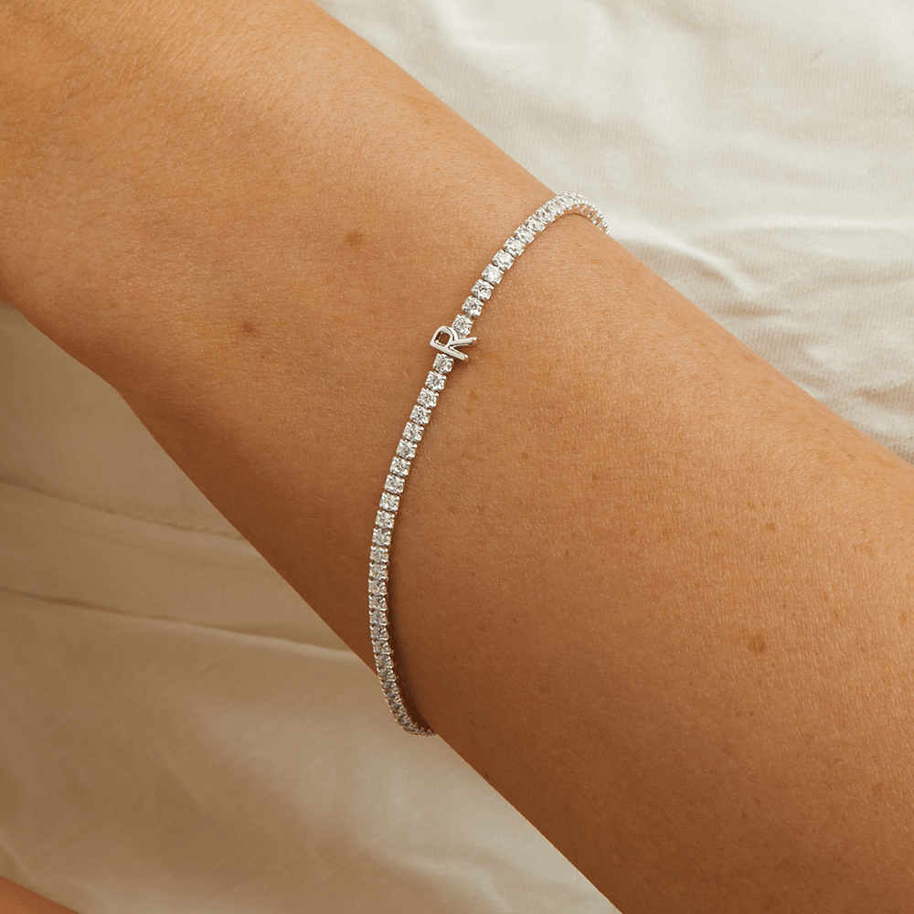 20cm Initial R Cubic Zirconia Tennis Bracelet in Sterling Silver Bracelets Bevilles 
