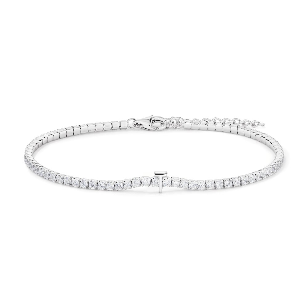 20cm Initial T Cubic Zirconia Tennis Bracelet in Sterling Silver Bracelets Bevilles 
