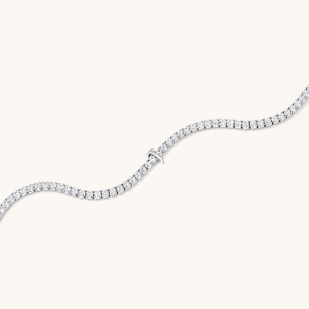 20cm Initial T Cubic Zirconia Tennis Bracelet in Sterling Silver Bracelets Bevilles 