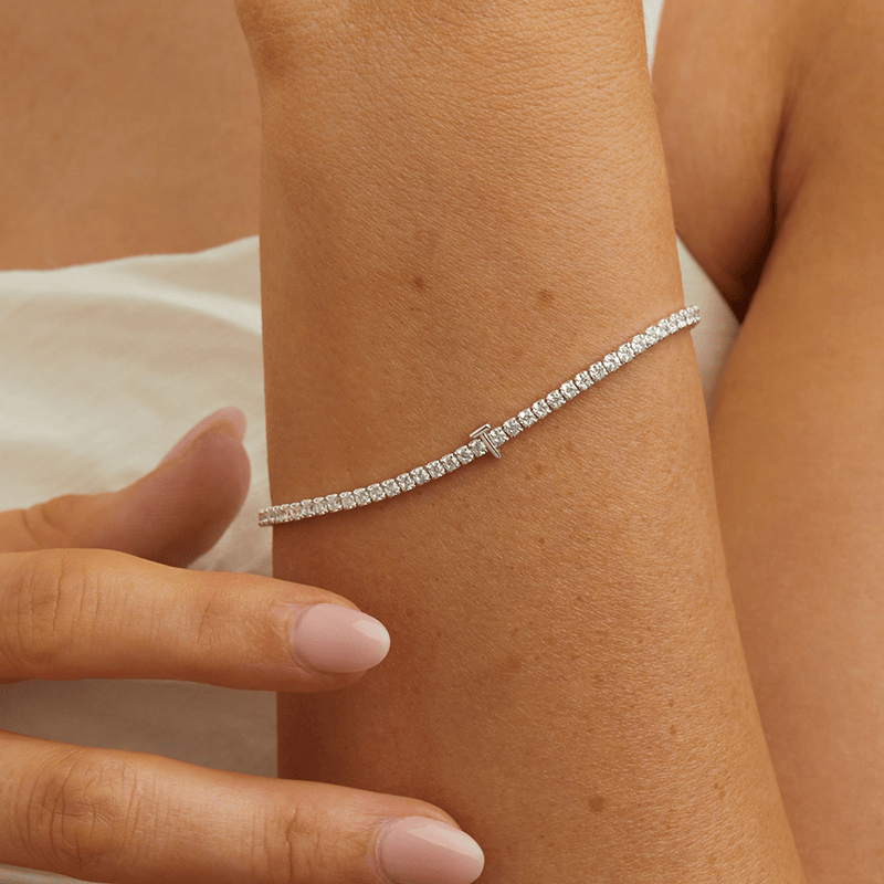 20cm Initial T Cubic Zirconia Tennis Bracelet in Sterling Silver Bracelets Bevilles 