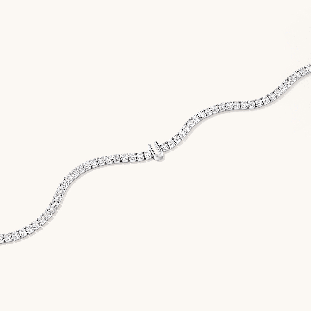 20cm Initial U Cubic Zirconia Tennis Bracelet in Sterling Silver Bracelets Bevilles 