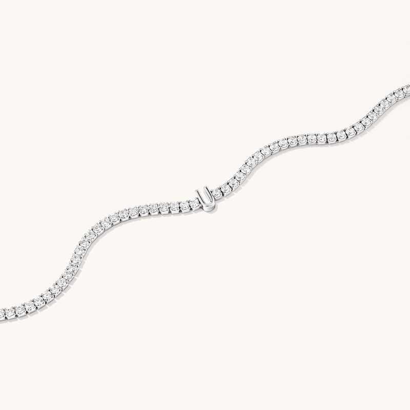 20cm Initial U Cubic Zirconia Tennis Bracelet in Sterling Silver Bracelets Bevilles 