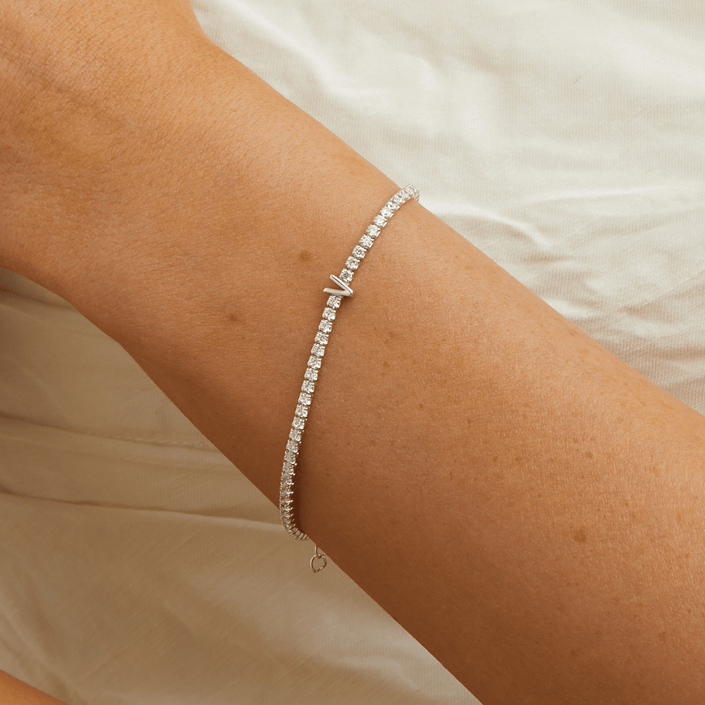 20cm Initial V Cubic Zirconia Tennis Bracelet in Sterling Silver Bracelets Bevilles 