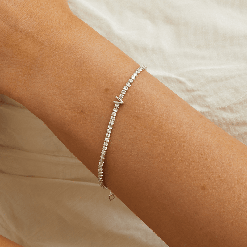 20cm Initial V Cubic Zirconia Tennis Bracelet in Sterling Silver Bracelets Bevilles 