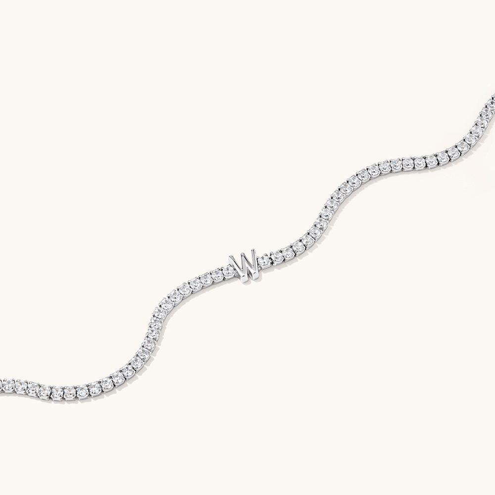 20cm Initial W Cubic Zirconia Tennis Bracelet in Sterling Silver Bracelets Bevilles 