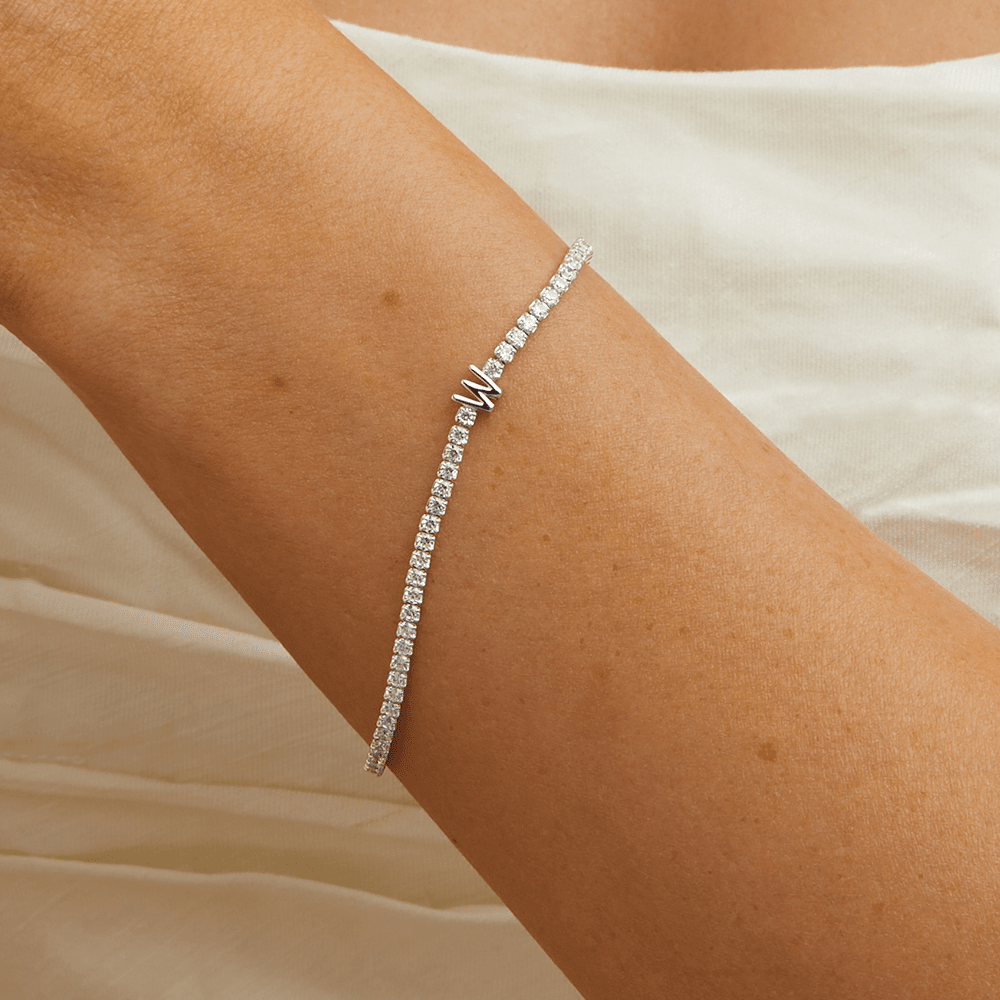 20cm Initial W Cubic Zirconia Tennis Bracelet in Sterling Silver Bracelets Bevilles 