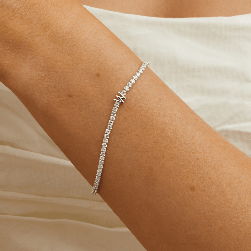 20cm Initial W Cubic Zirconia Tennis Bracelet in Sterling Silver Bracelets Bevilles 