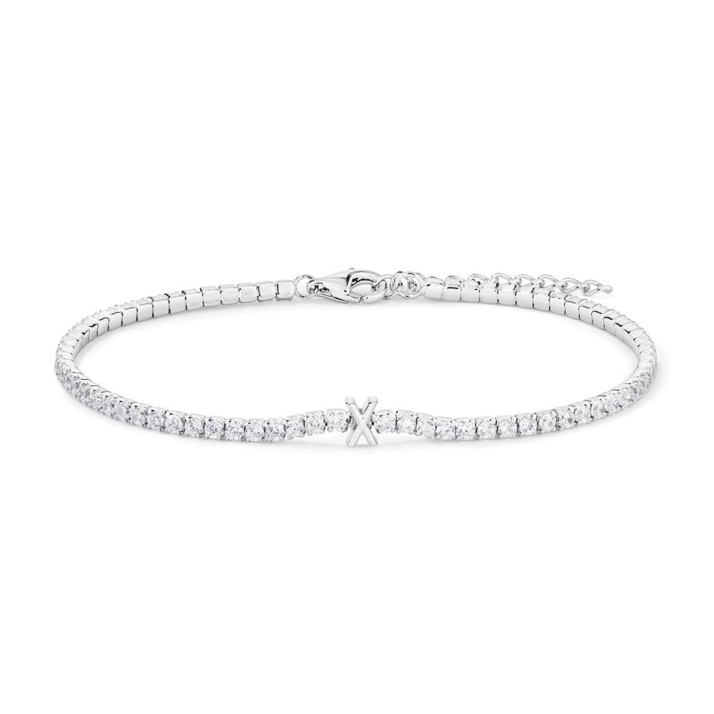 20cm Initial X Cubic Zirconia Tennis Bracelet in Sterling Silver Bracelets Bevilles 