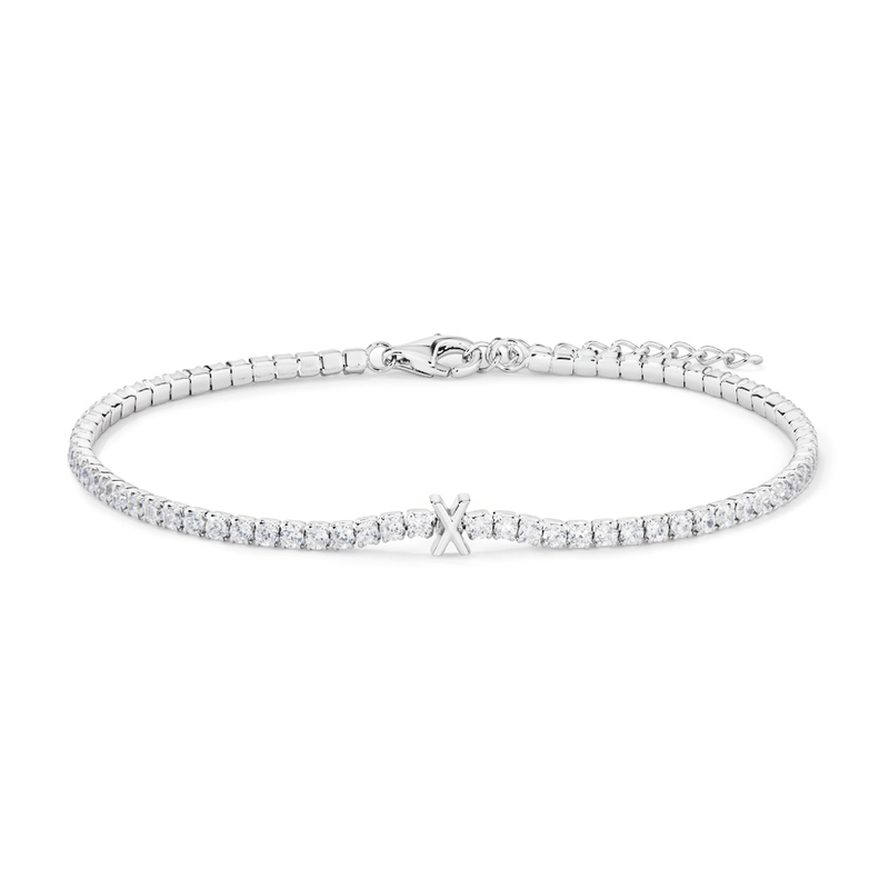 20cm Initial X Cubic Zirconia Tennis Bracelet in Sterling Silver Bracelets Bevilles 