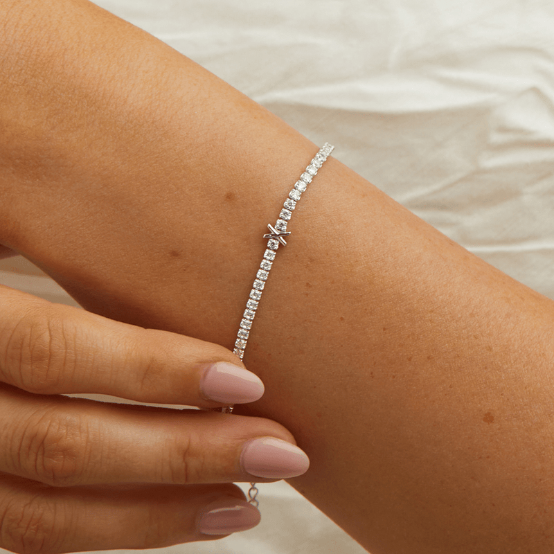 20cm Initial X Cubic Zirconia Tennis Bracelet in Sterling Silver Bracelets Bevilles 