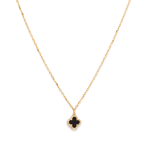 45cm Onyx Clover Pendant Necklace in 9kt Yellow Gold Pendants Bevilles 