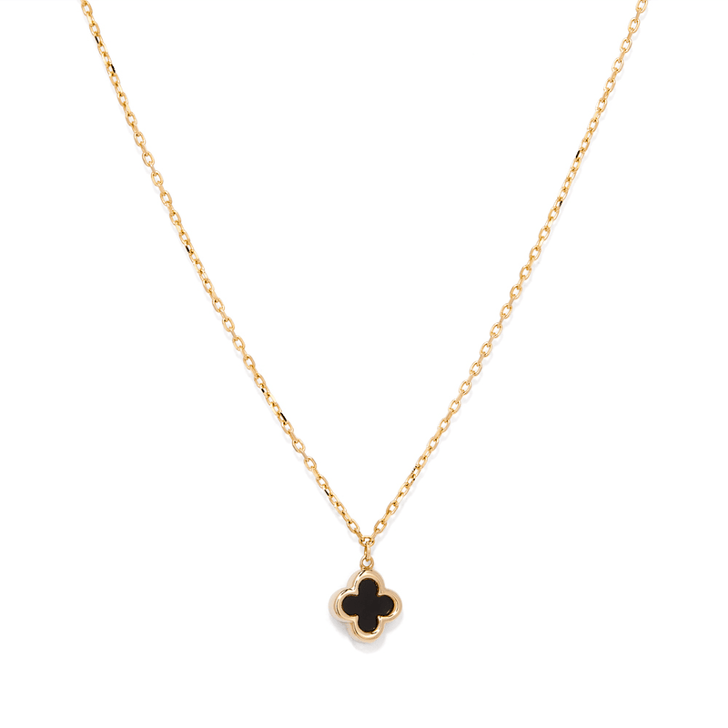 45cm Onyx Clover Pendant Necklace in 9kt Yellow Gold Pendants Bevilles 
