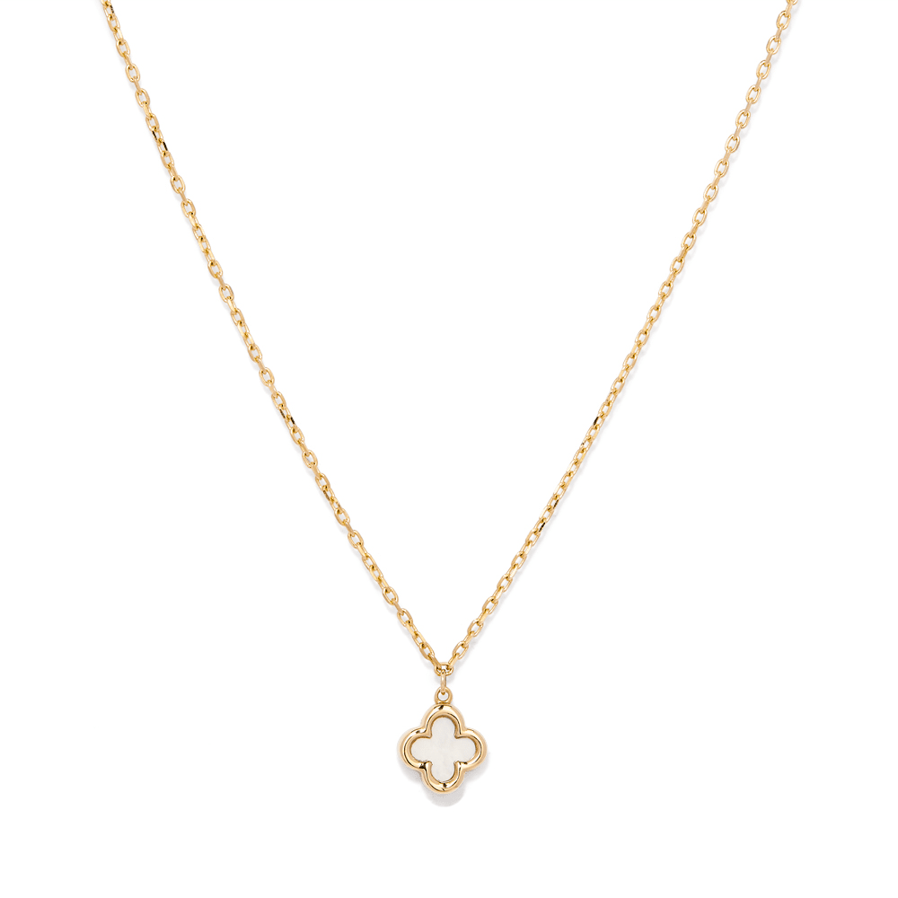 45cm Mother of Pearl Clover Pendant Necklace in 9kt Yellow Gold Pendants Bevilles 