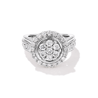 Cluster Halo Ring with 1.50tw of Laboratory-Grown Diamonds in Sterling Silver and Platinum Rings Bevilles 