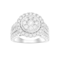 Halo Cluster Ring with 2.00 Carat TW of Laboratory-Grown Diamonds in Sterling Silver with Platinum Finish Rings Bevilles 