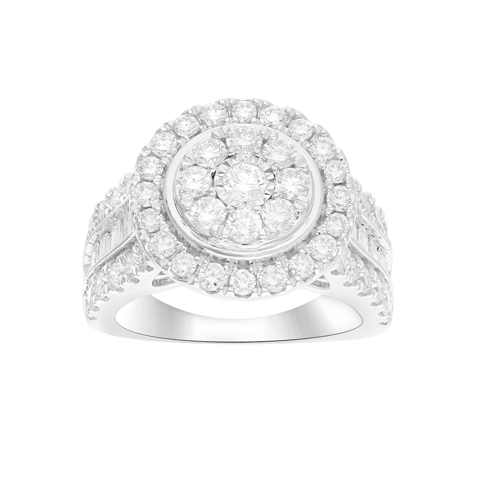 Halo Cluster Ring with 2.00 Carat TW of Laboratory-Grown Diamonds in Sterling Silver with Platinum Finish Rings Bevilles 