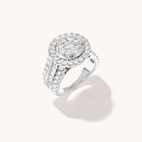 Halo Cluster Ring with 2.00 Carat TW of Laboratory-Grown Diamonds in Sterling Silver with Platinum Finish Rings Bevilles 