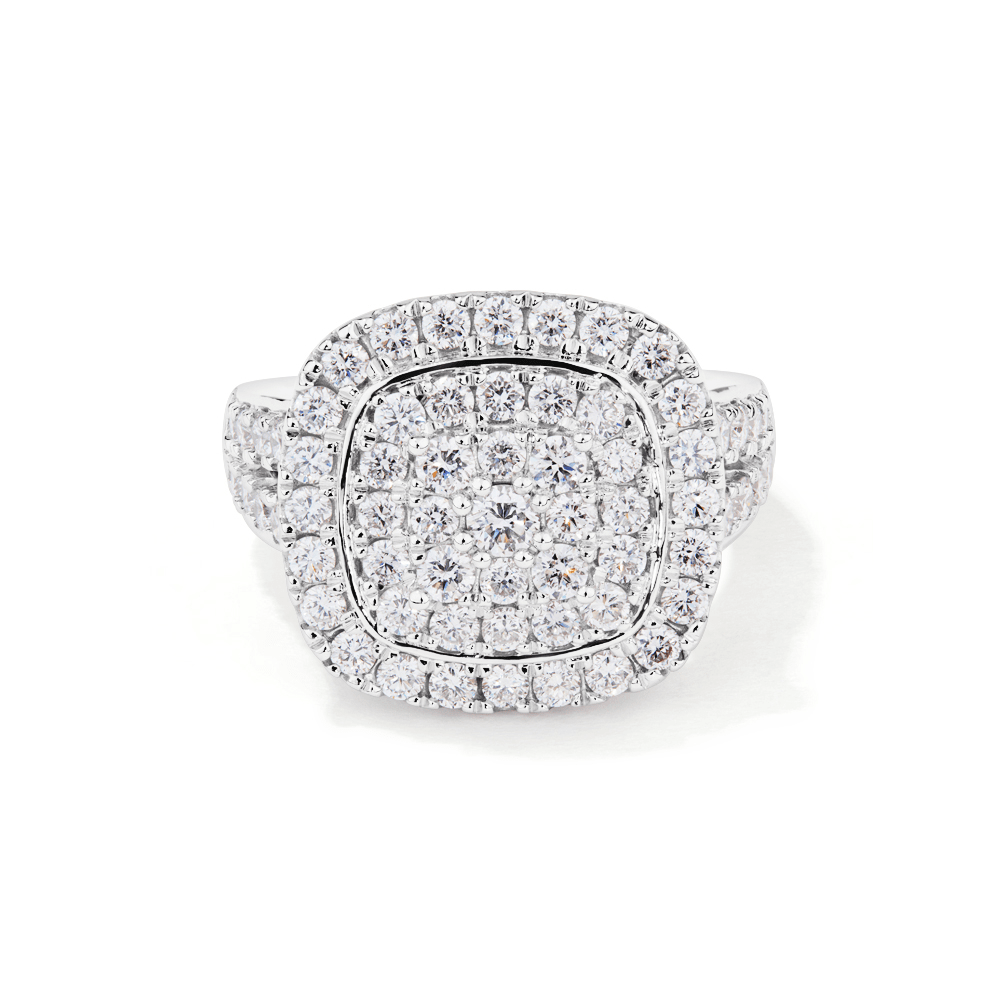 Cushion Shaped Cluster Ring with 2.00tw Laboratory-Grown Diamonds in Sterling Silver and Platinum Rings Bevilles 