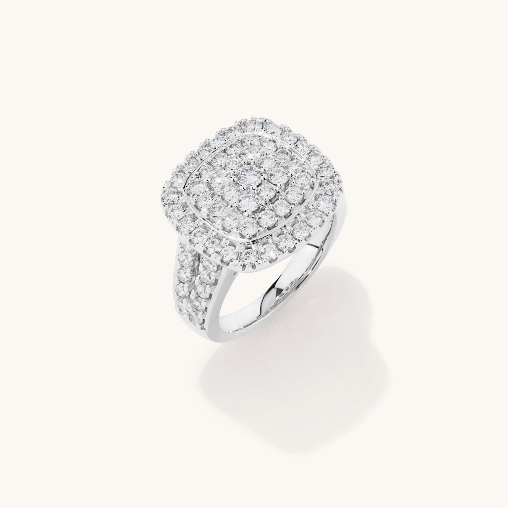 Cushion Shaped Cluster Ring with 2.00tw Laboratory-Grown Diamonds in Sterling Silver and Platinum Rings Bevilles 