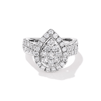 Pear Shaped Cluster Halo Ring with 1.50tw of Laboratory-Grown Diamonds in Sterling Silver and Platinum Rings Bevilles 