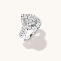 Pear Shaped Cluster Halo Ring with 1.50tw of Laboratory-Grown Diamonds in Sterling Silver and Platinum Rings Bevilles 