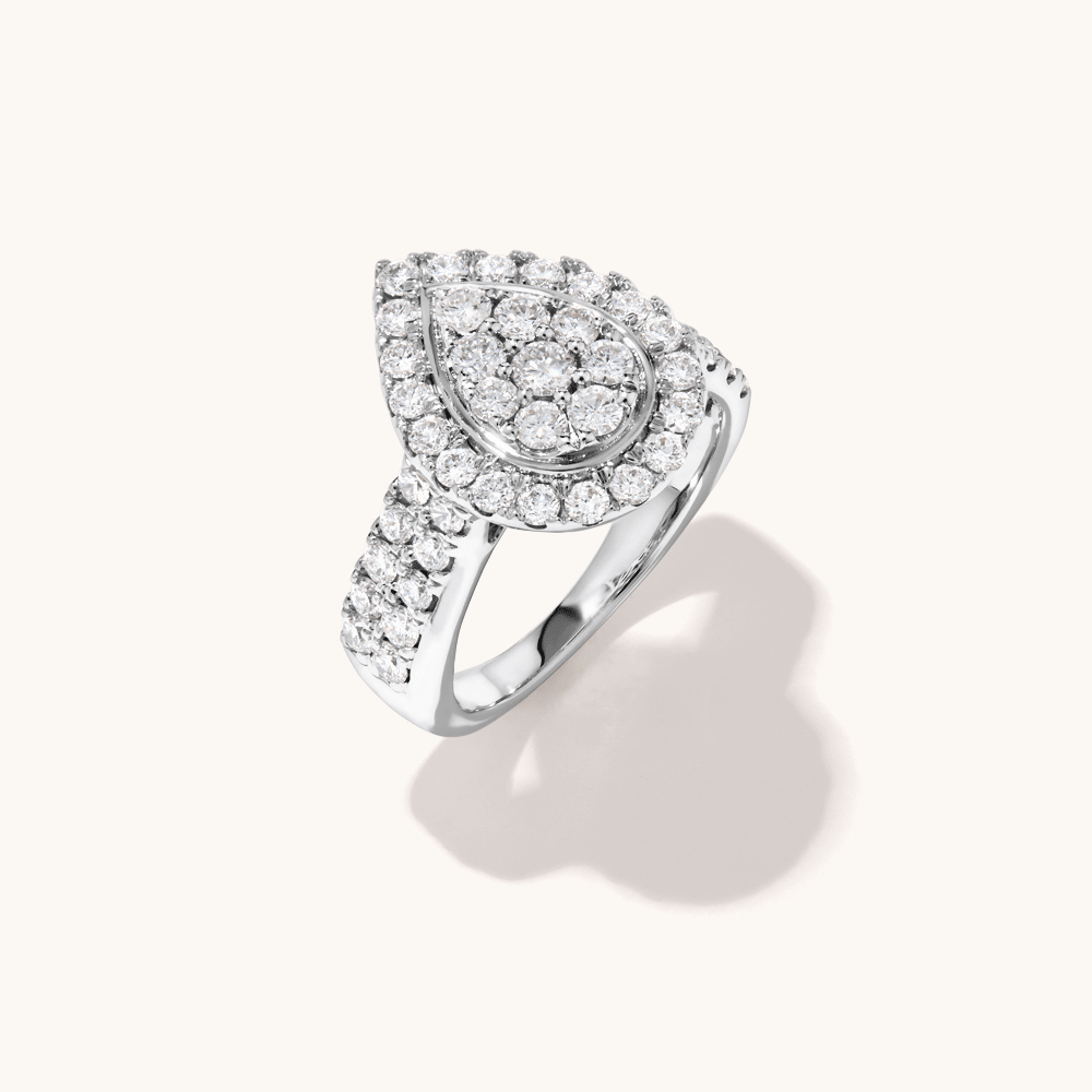 Pear Shaped Cluster Halo Ring with 1.50tw of Laboratory-Grown Diamonds in Sterling Silver and Platinum Rings Bevilles 